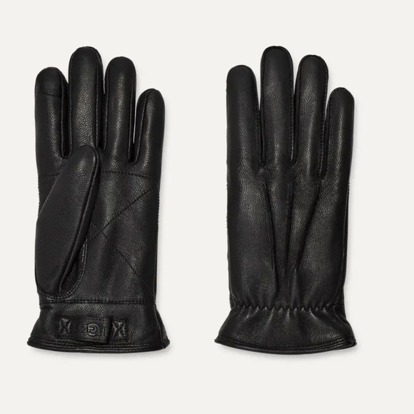 UGG mens 3 Point Leather Tech Gloves With Sherpa Lining black size large - Picture 6 of 16